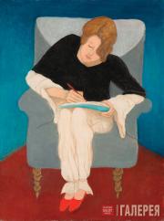 Münter Gabriele. Lady in the Armchair, Writing (Stenography. Swiss Woman in Paj