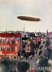 Labas Alexander. The Zeppelin over a City. 1932