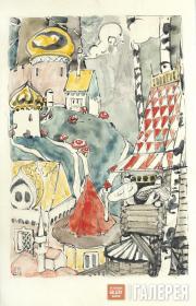 Polenova Yelena. Milkcap Settlement. Illustration to the fairy tale “War of the 