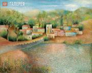 Sacharoff Olga. Village at the Bank of a Pond. 1957 Sacharoff Olga. Village at the Bank of a Pond. 1957