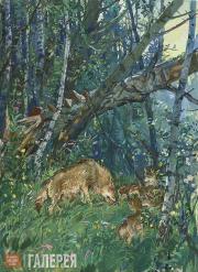 Plastov Arkady. Illustration to “Kholstomer” by Leo Tolstoy. ‘The Mother-wolf an