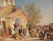 Alexander MOROZOV. People Coming Out of Church in Pskov. 1864 