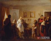 Myasoyedov Grigory. Greeting of the Newlyweds in the Landlord’s House. 1860