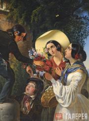 Scotti Mikhail. Italian Scene (Flowers for the Madonna). 1841 Scotti Mikhail. Italian Scene (Flowers for the Madonna). 1841