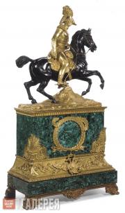 Clock, surmounted with the figural group of Tsar Nicholas I on a prasing horse. 