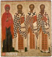 Selected Saints: Basil the Great, Gregory the Theologian, John the Chrysostome, and Paraskevi. 15th century Selected Saints: Basil the Great, Gregory the Theologian, John the Chrysostome,