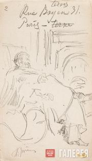 Repin Ilya. Vladimir Stasov Resting in a Chair by the Fireplace. Paris. Sheet fr