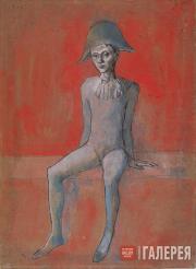 Picasso Pablo. Seated Harlequin on Red Background. 1905 
