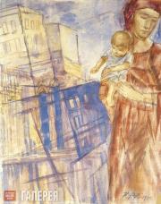 Petrov-Vodkin Kuzma. Woman with Child against a City. 1924