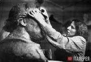 Yekaterina Belashova working on the model of the statue of the pilot Anatoly Serov, Hero of the Soviet Union Yekaterina Belashova working on the model of the statue of the pilot A. Serov