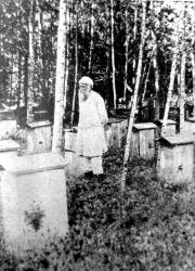 Nikolai Ge in the apiary. Ivanovsky farm. Summer 1891