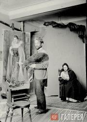 Leonid Pasternak painting a portrait of Rosalia Rosenfeld. Moscow. 1900 Leonid Pasternak painting a portrait of Rosalia Rosenfeld. Moscow. 1900