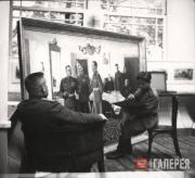 Konstantin Molchanov working on a portrait for the painting “Generals Planning the Berlin Operation”. 1945 Konstantin Molchanov working on a portrait for the painting “Generals Planning..