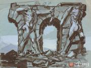 Plastov Arkady. Ruins with Bas-reliefs of Warriors. 1930s 