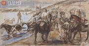 Plastov Arkady. Sketch No. 2 for the painting “Bathing the Horses”. 1936