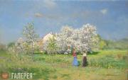 Pokhitonov Ivan. Springtime. Landscape with Two Figures. 1890s
