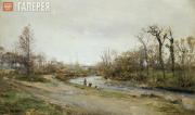 Pokhitonov Ivan. Early Spring. Pau. Laundrywomen on a Bank of the Gave de Pau. 1