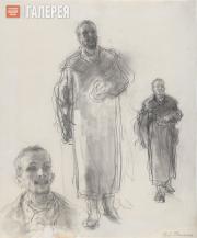 Repin Ilya. Full-length Figures and Head of the Man Entering the Room. 1883-1884