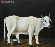 Pirosmani (Pirosmanishvili) Niko. White Cow Against Black Background Pirosmani (Pirosmanishvili) Niko. White Cow Against Black Background