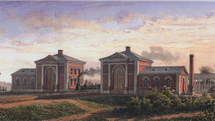 Проект пассажирского здания III класса. Акварель А. Кольбе, 1846