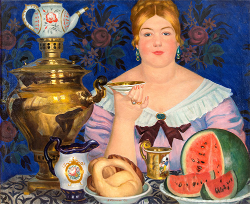 Борис Кустодиев, «Купчиха, пьющая чай», 1923