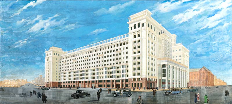 А.В. Щусев. Проект гостиницы Москва. Перспектива со стороны Тверской улицы. 1930-е. Государственный музей архитектуры имени А.В. Щусева